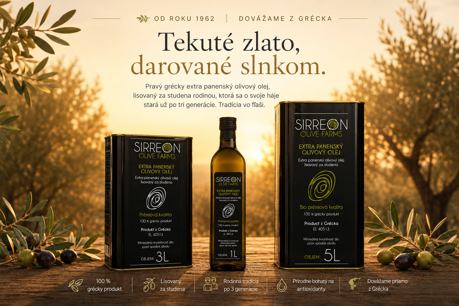 Grécky olivový olej v baleniach 1 L, 3 L a 5 L